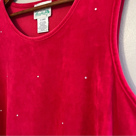 The Quacker Factory Womens Vintage Red Velour Top Holiday Festive Rhinestones XL - Picture 6 of 13